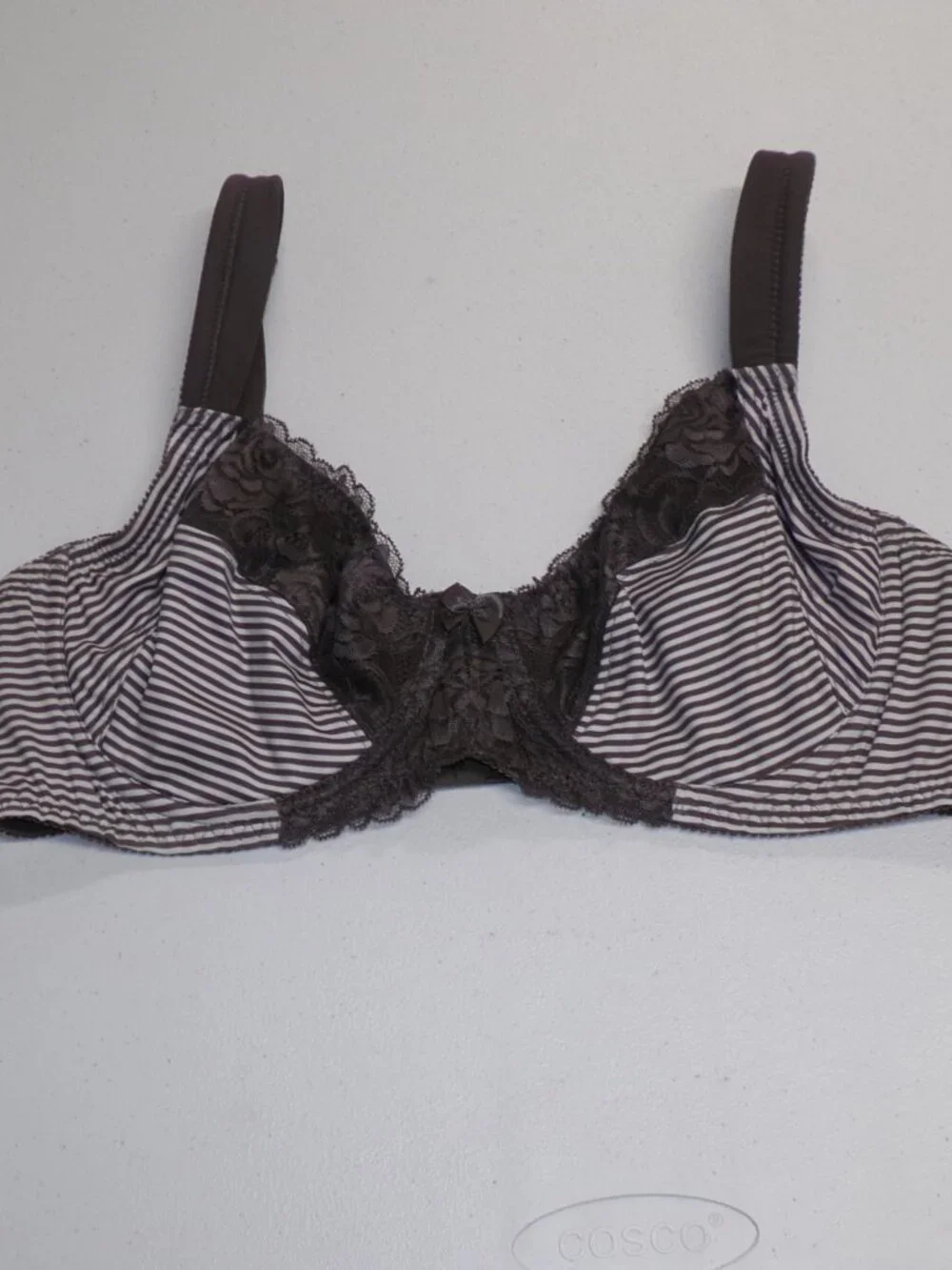 Curve Muse Taupe White Striped Lace Trim 3 Part Cup Underwire Bra sz 40B